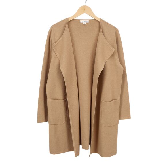 J.Crew Juliette Merino Wool Blend Collarless Sweater-Blazer In Camel Size Large - Picture 4 of 9